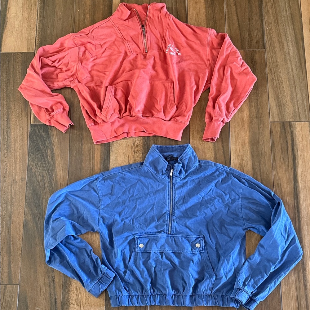 Forever 21 Quarter-Zip Pullover Jacket - Coral and Blue Bundle